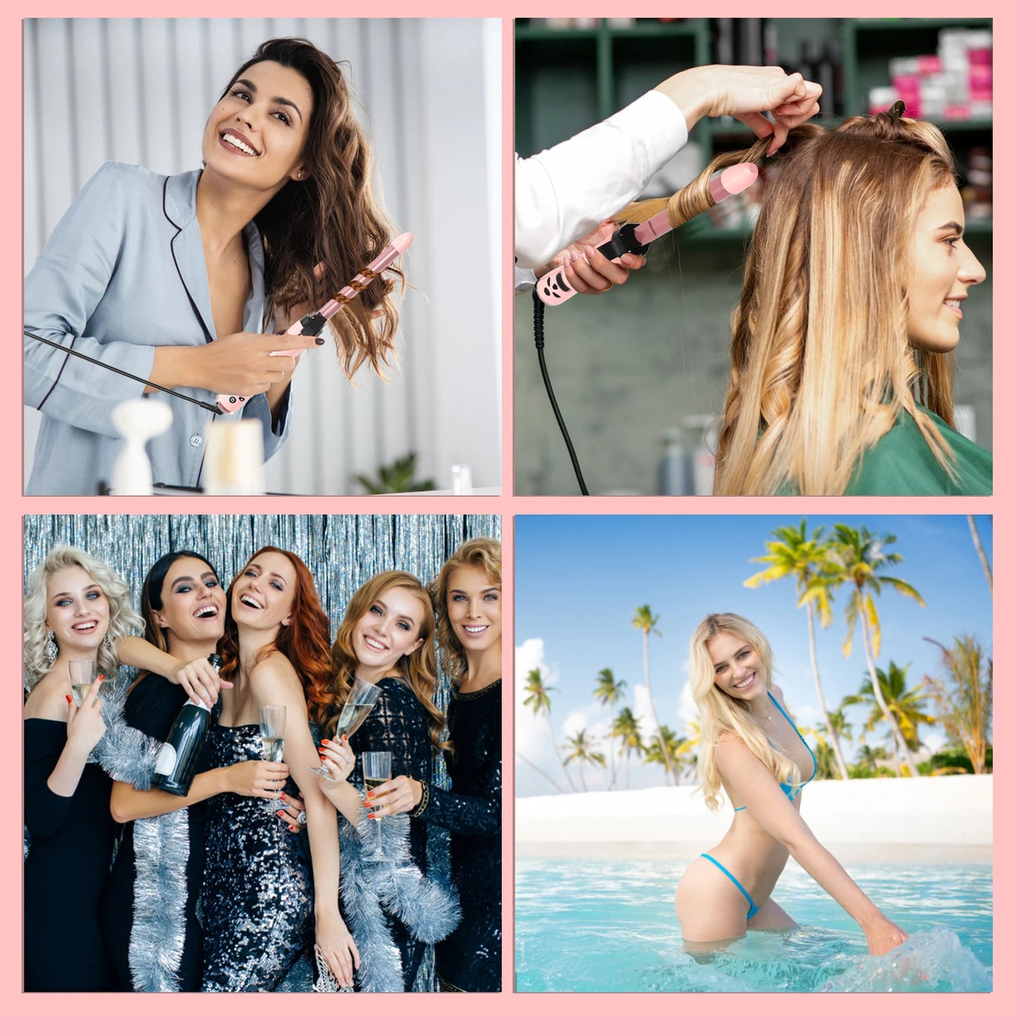 Hair Curler Ceramic Curling Iron Wand Set With Interchangeable Ceramic Barrel & Hair Clip & Heat Protective Glove Hair Styler