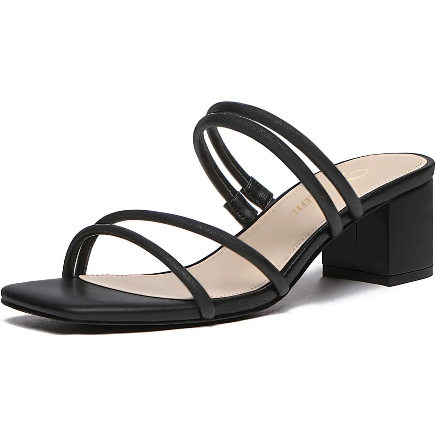 Women's Strappy Block Chunky Heels Fashion Square Open Toe Slip On Heeled Sandals