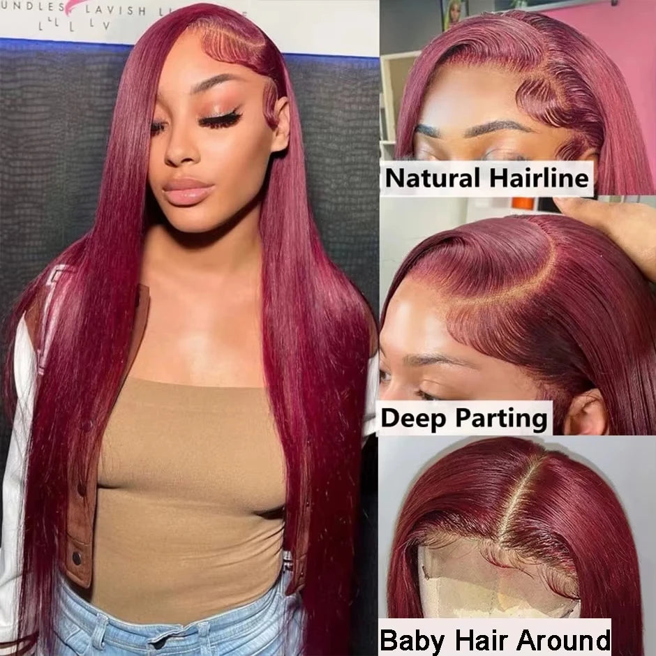 30 Inch Burgundy 13x4 HD Lace Frontal Straight Human Hair Wigs Pre Plucked Brazilian 99J Colored 13x6 Lace Front Human Hair Wig