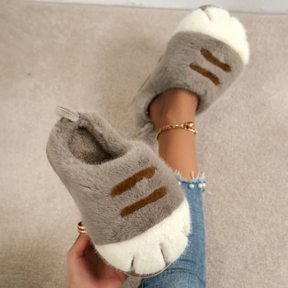 3D Cat Paw Plush Slippers Indoor Home House Shoes Winter