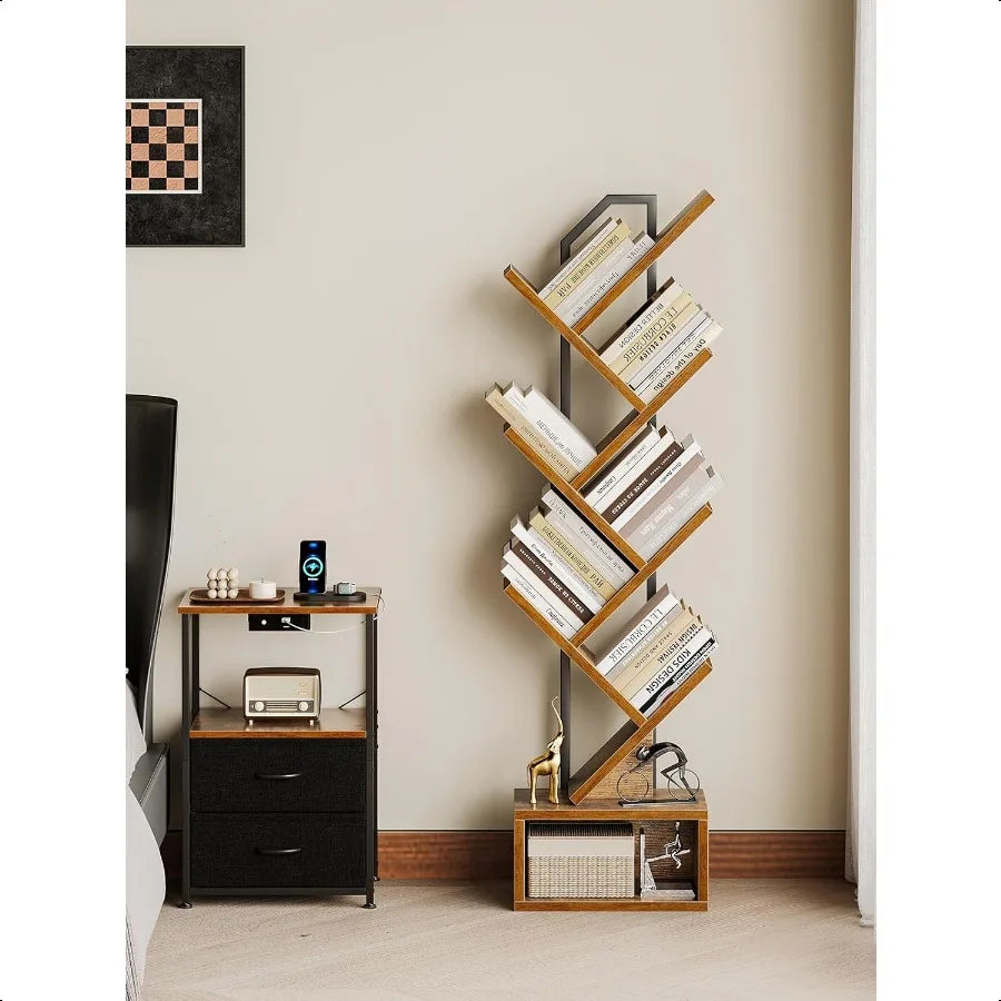 Hign-concerned Tree Bookshelf Corner Narrow Steel Wood Bookcase