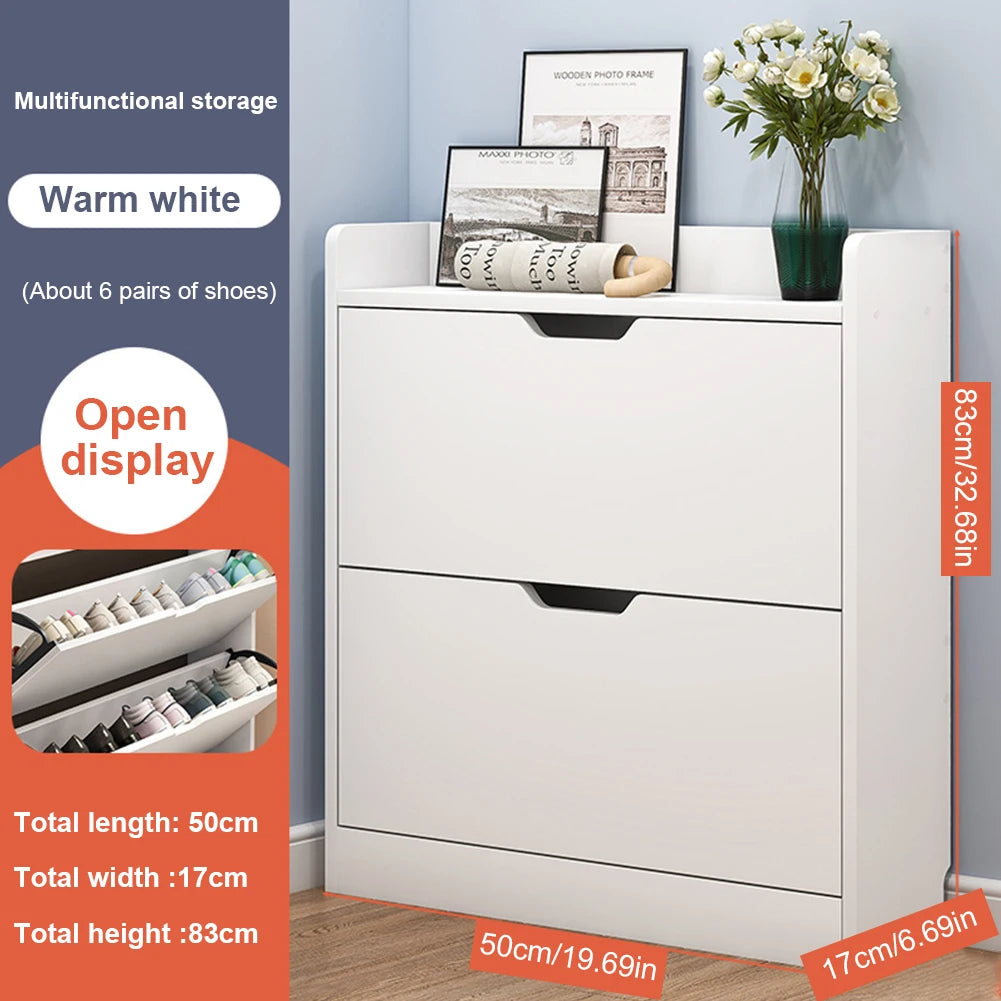 2-Tier Wooden Shoe Cabinet With Flip Drawers For Narrow Entryway