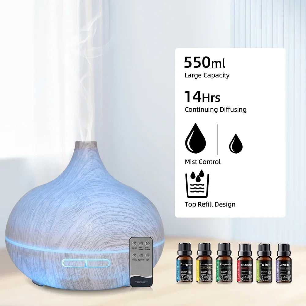 550ml Essential Oil Diffuser  Soundwave Tech, Auto Shut Off, 7 LED Colors with Remote Cool Mist Humidifier for Home & Office