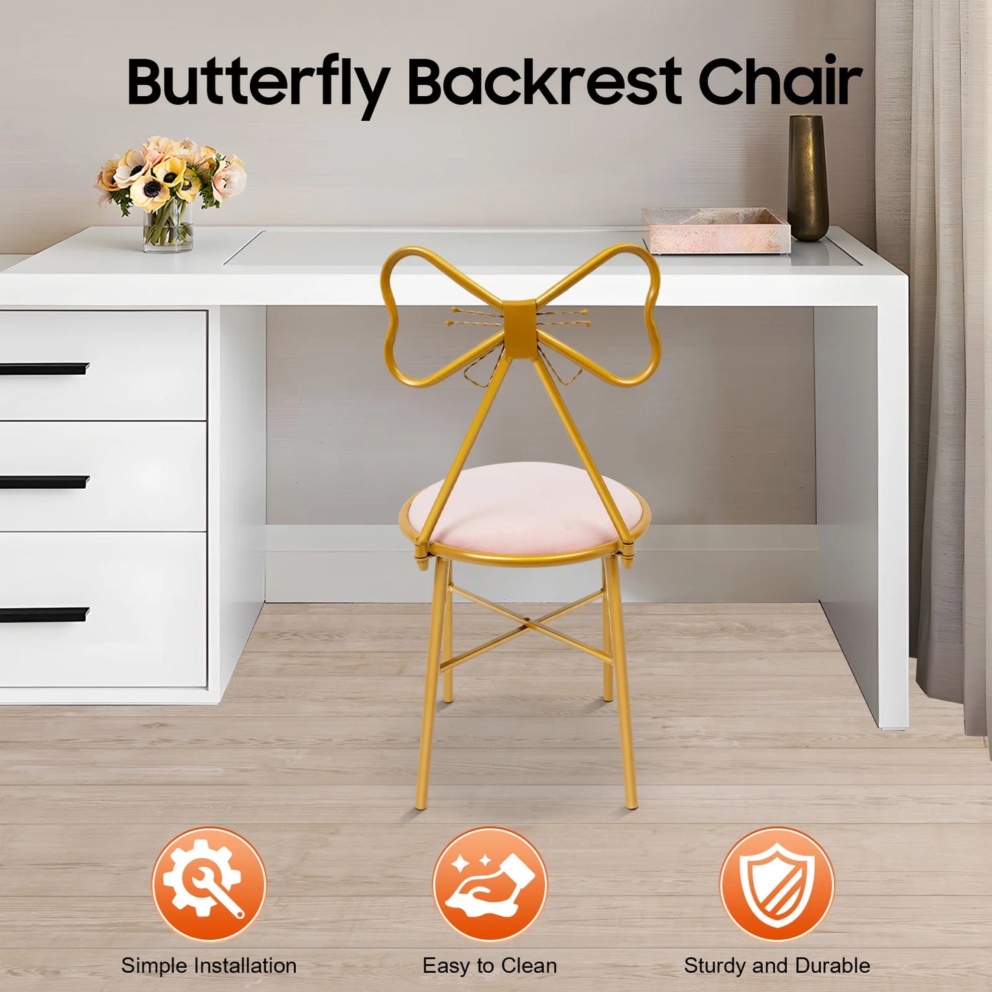 Elegant Butterfly Backrest Dining Chair With Soft Cushion Iron Frame