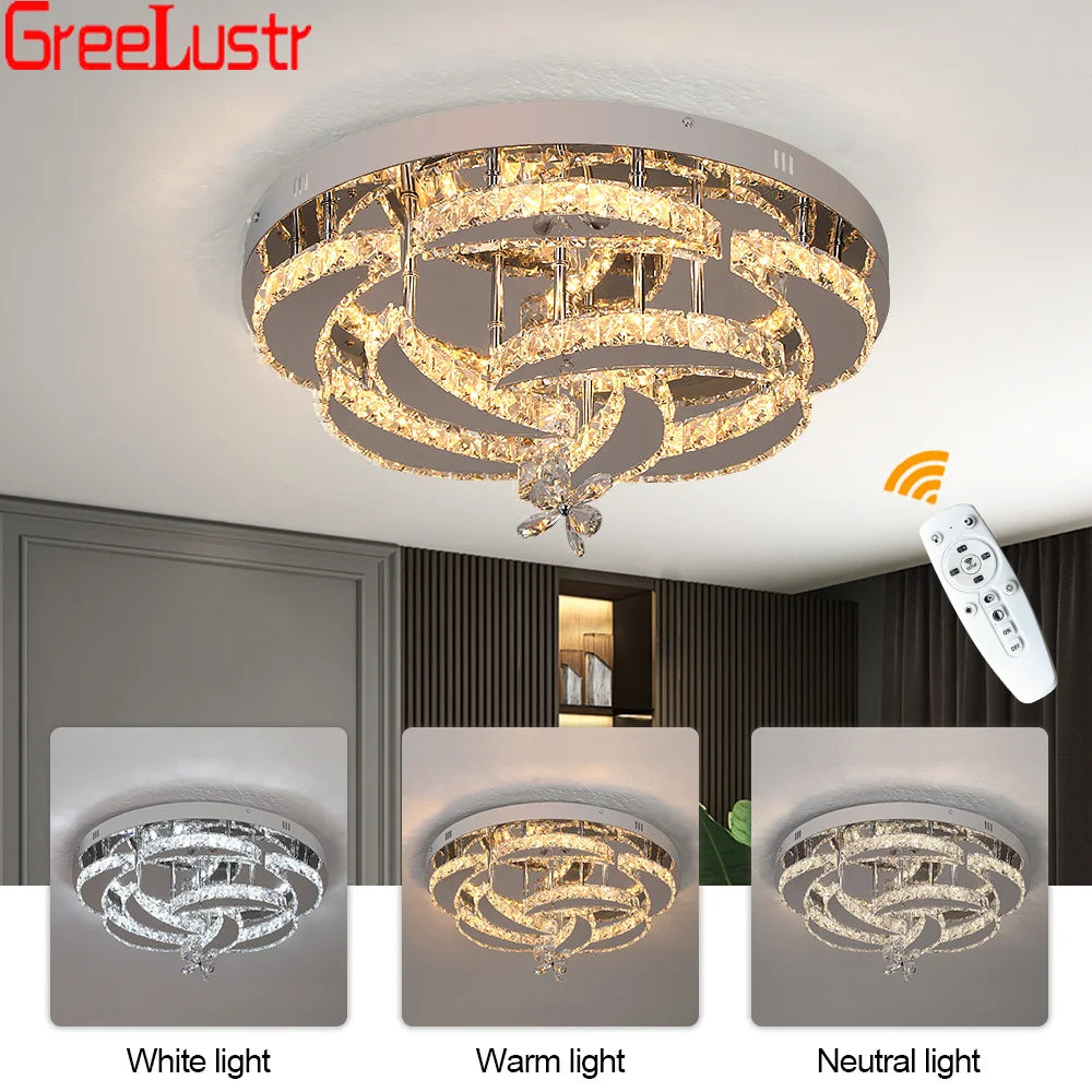 Flower Led Ceiling Lamp Modern Crystal Drop Chandelier Pendant Light Ceiling Light Home Decor Fixtures Living Room RC Dimming