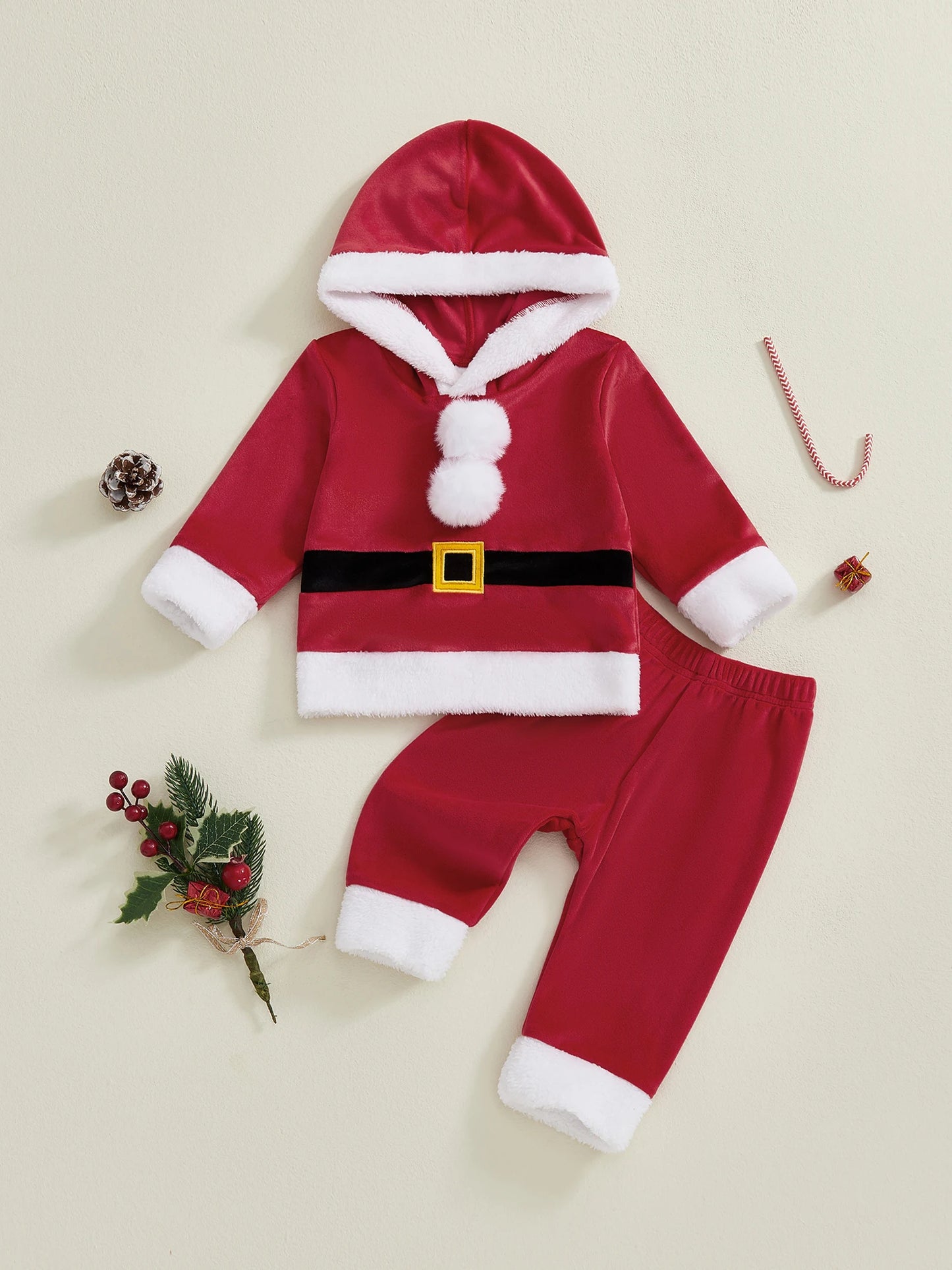 Christmas Santa Claus Kids Costume Hoodie Pants Cosplay Set