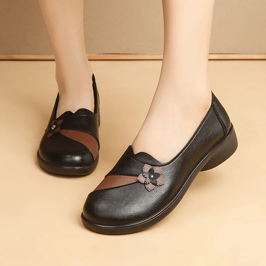 Women's Floral Slip On Flats 3D Flower PU Leather