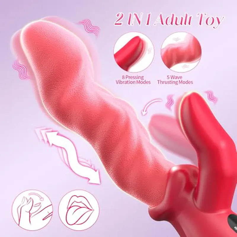 2 IN 1 Wave Thrusting Dildo Vibrator for Women Tongue Finger Pressing Stimulation Sex Toys Female Masturbator with LED Display