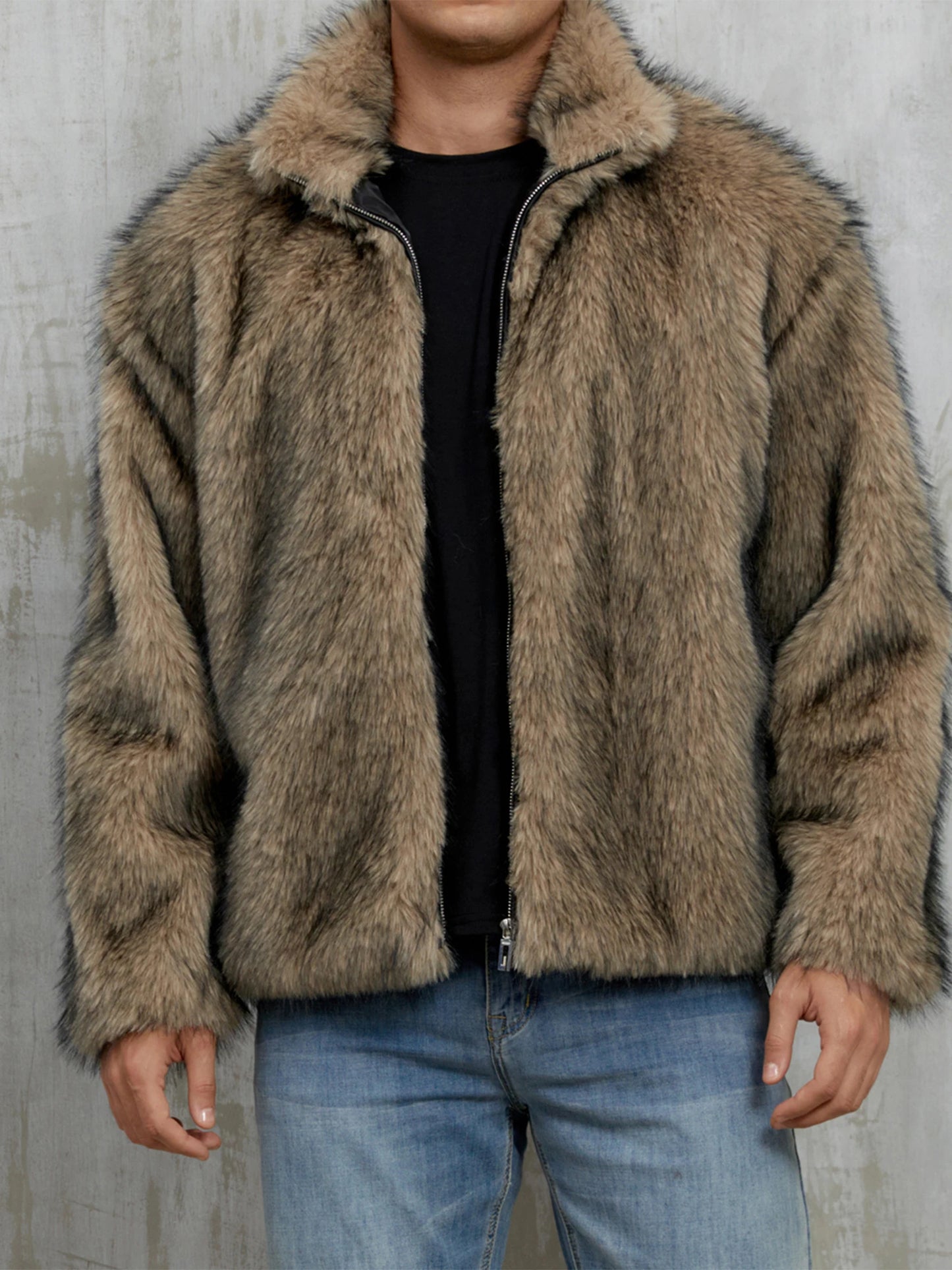CN Guangdong Men Faux Fur Jacket Winter Thick Collar Coat
