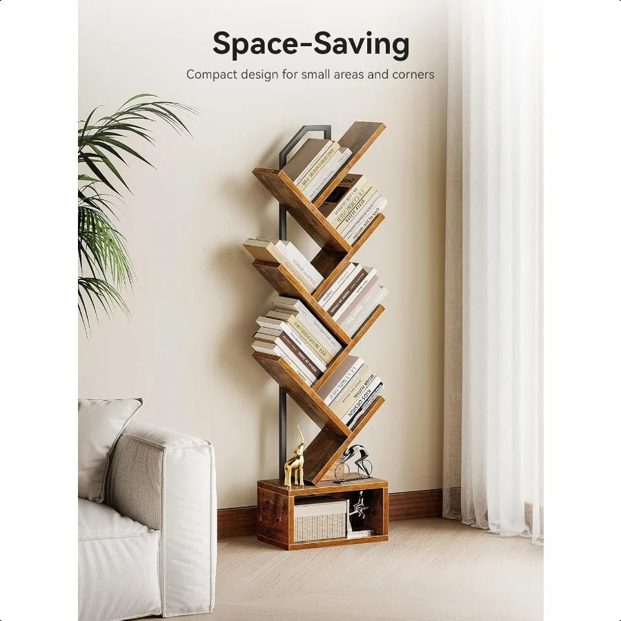 Hign-concerned Tree Bookshelf Corner Narrow Steel Wood Bookcase