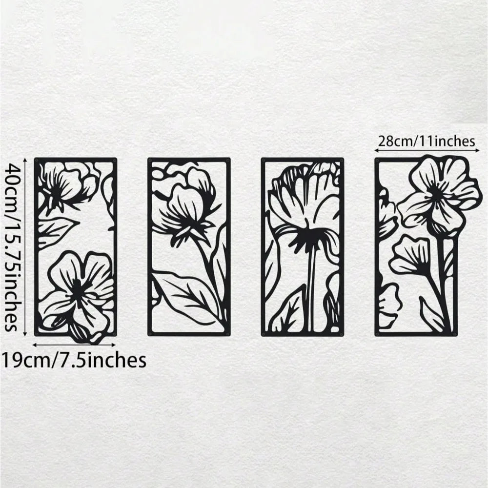 CIFBUY 4 Piece Metal Floral Wall Art Set