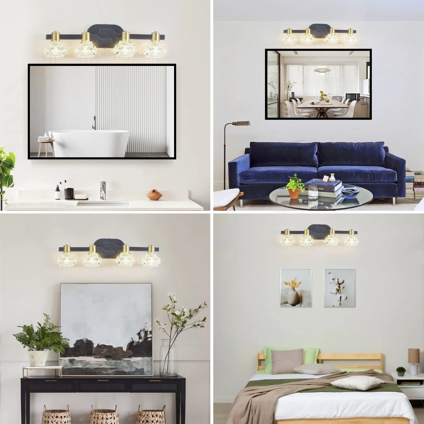 ARLGSITE Vintage 4 Light Wall Sconce With Clear Crystal Shades Iron Finish Vanity Fixture