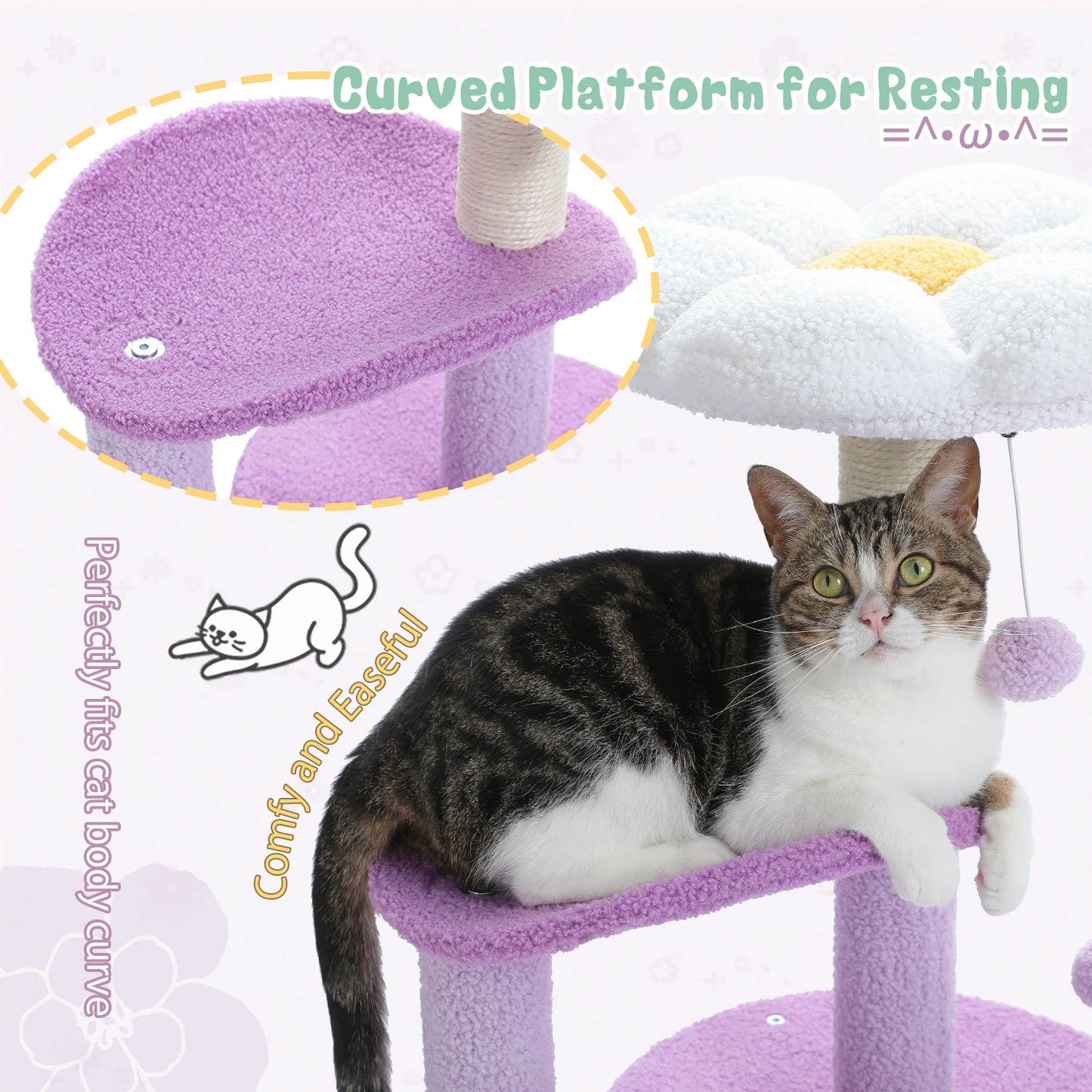PEQULTICN Flower Cat Tree Indoor Cat Tower Three Levels