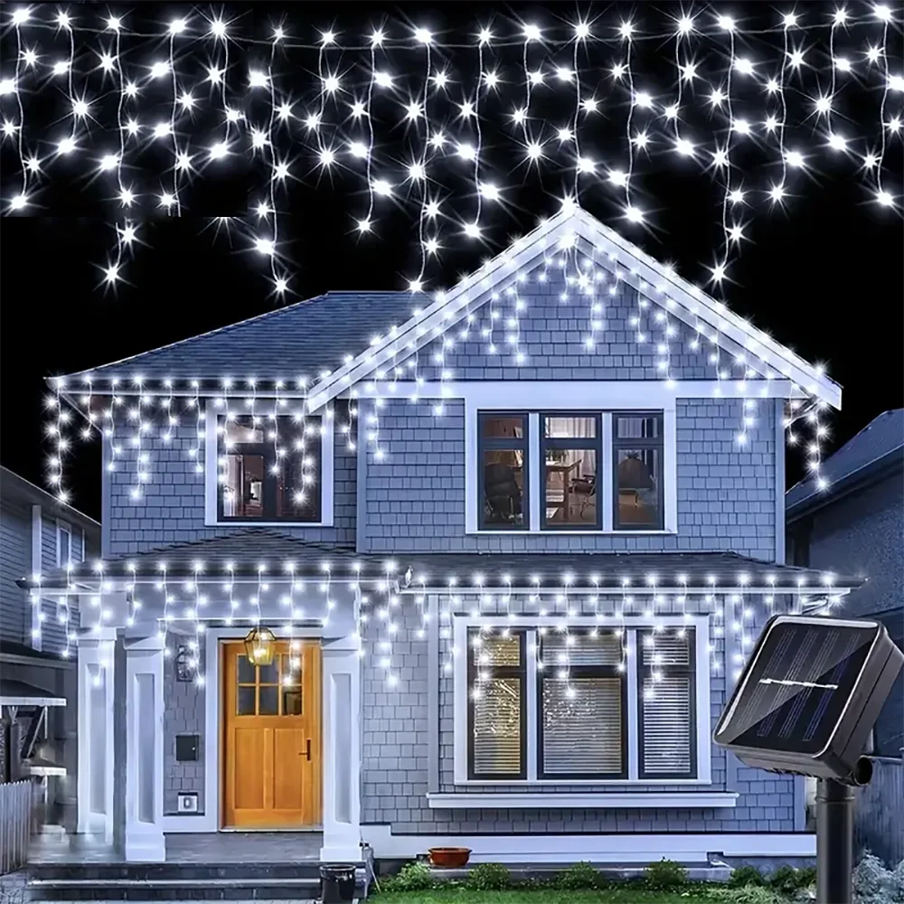 WELPUR Solar Icicle Christmas Lights Outdoor Curtain String