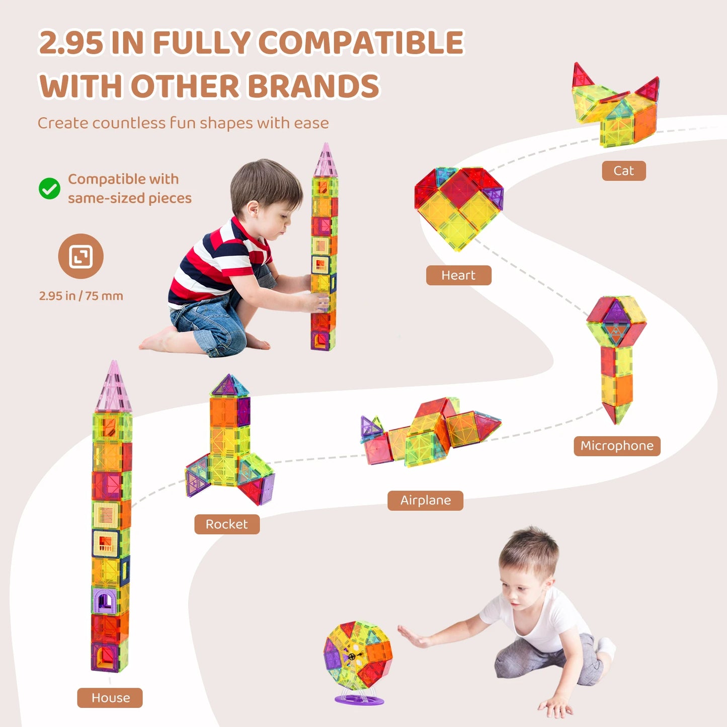 SucceBuy 121PCS Magnetic Building Blocks Set Construction Puzzle Magnetic Sheet Tiles Boys Girls Children Montessori Toys Gifts