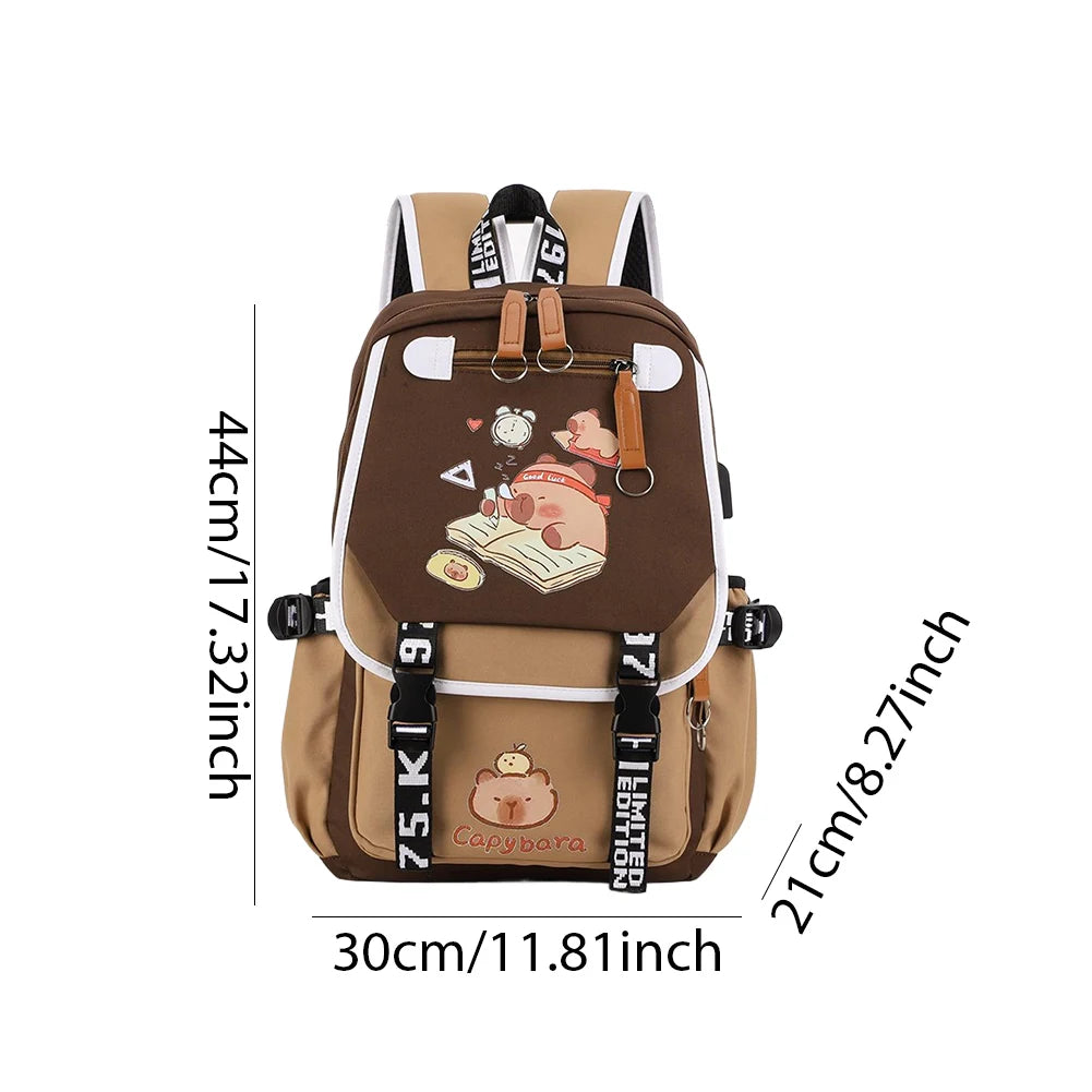 Capybara Backpack Unisex School Book Bag With Adjustable Straps