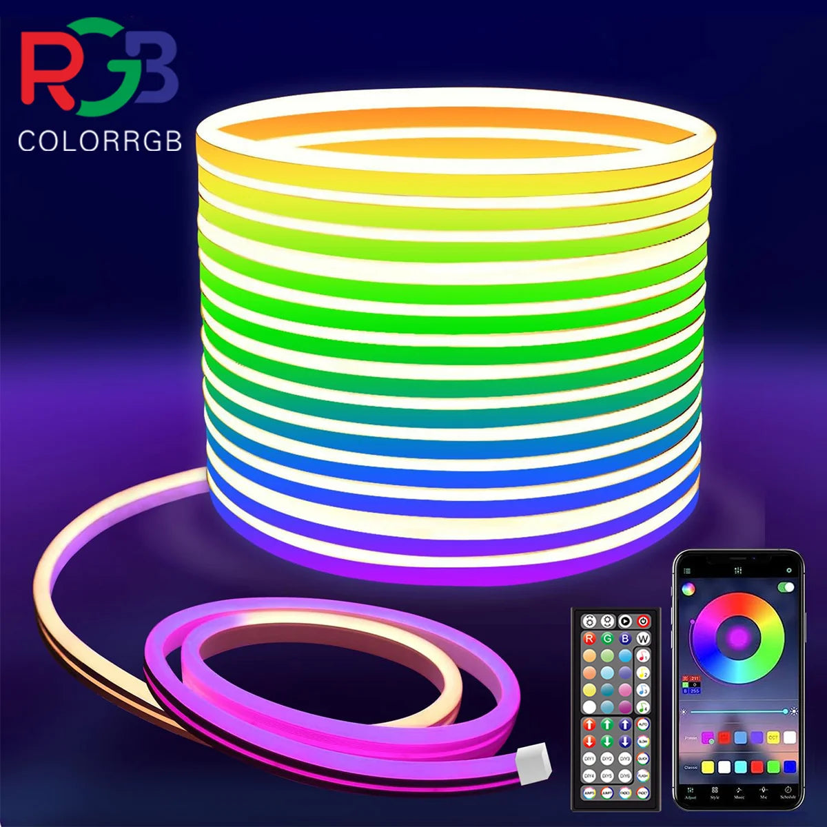 Neon LED Rope Lights,  LED Lights For Bedroom Flexible LED Light Strip With Remote And APP Control RGB Lighting Strip