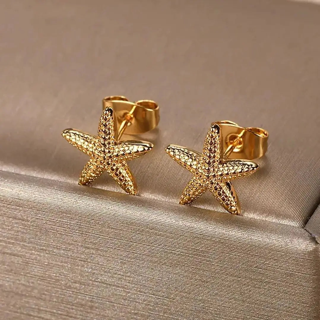 ICFTZWECN Vintage Starfish Stainless Steel Stud Earrings
