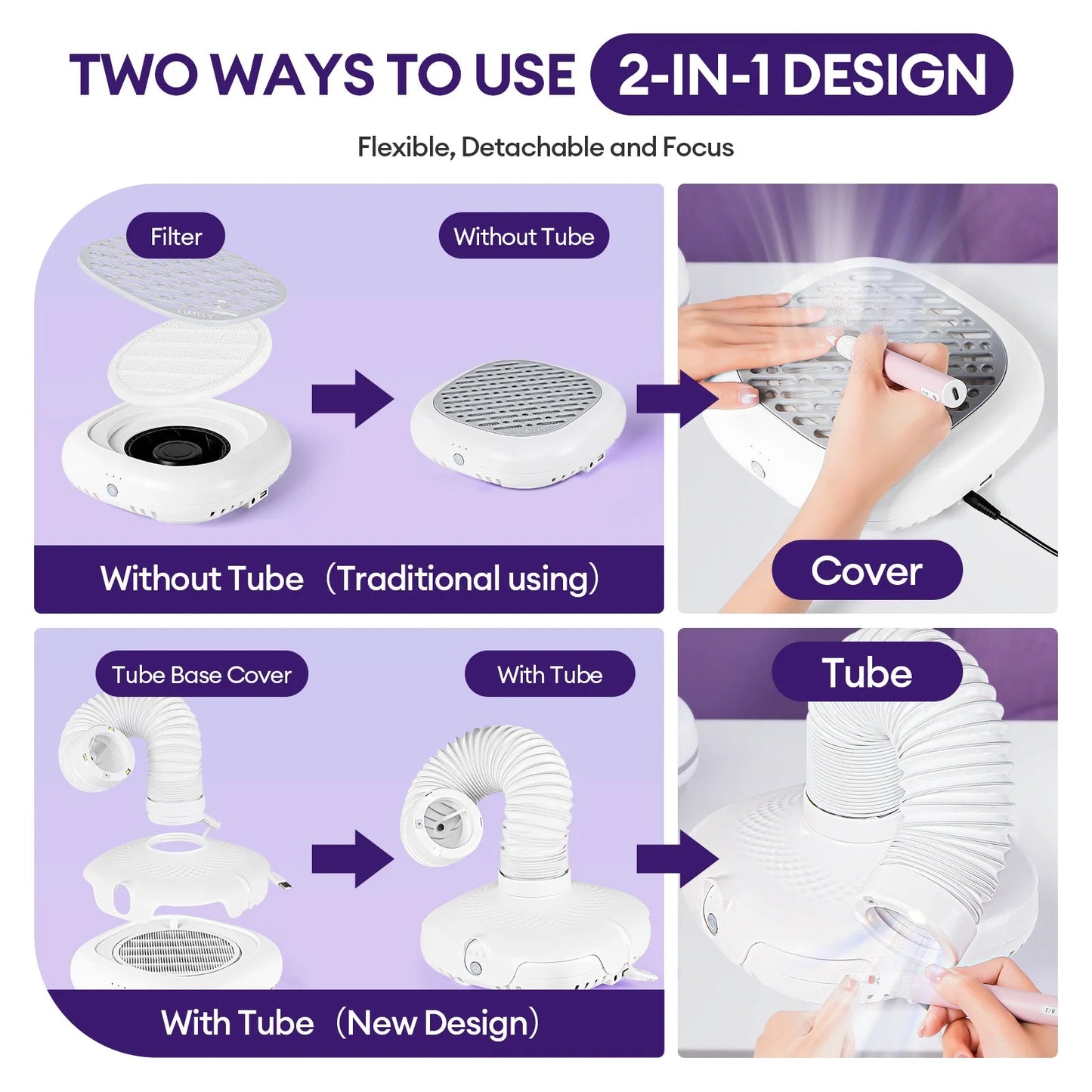 130W Brushless Nail Dust Collector Strong Suction Vacuum Cleaner With Tube Elbow Manicure Fan Nail Art Manicure