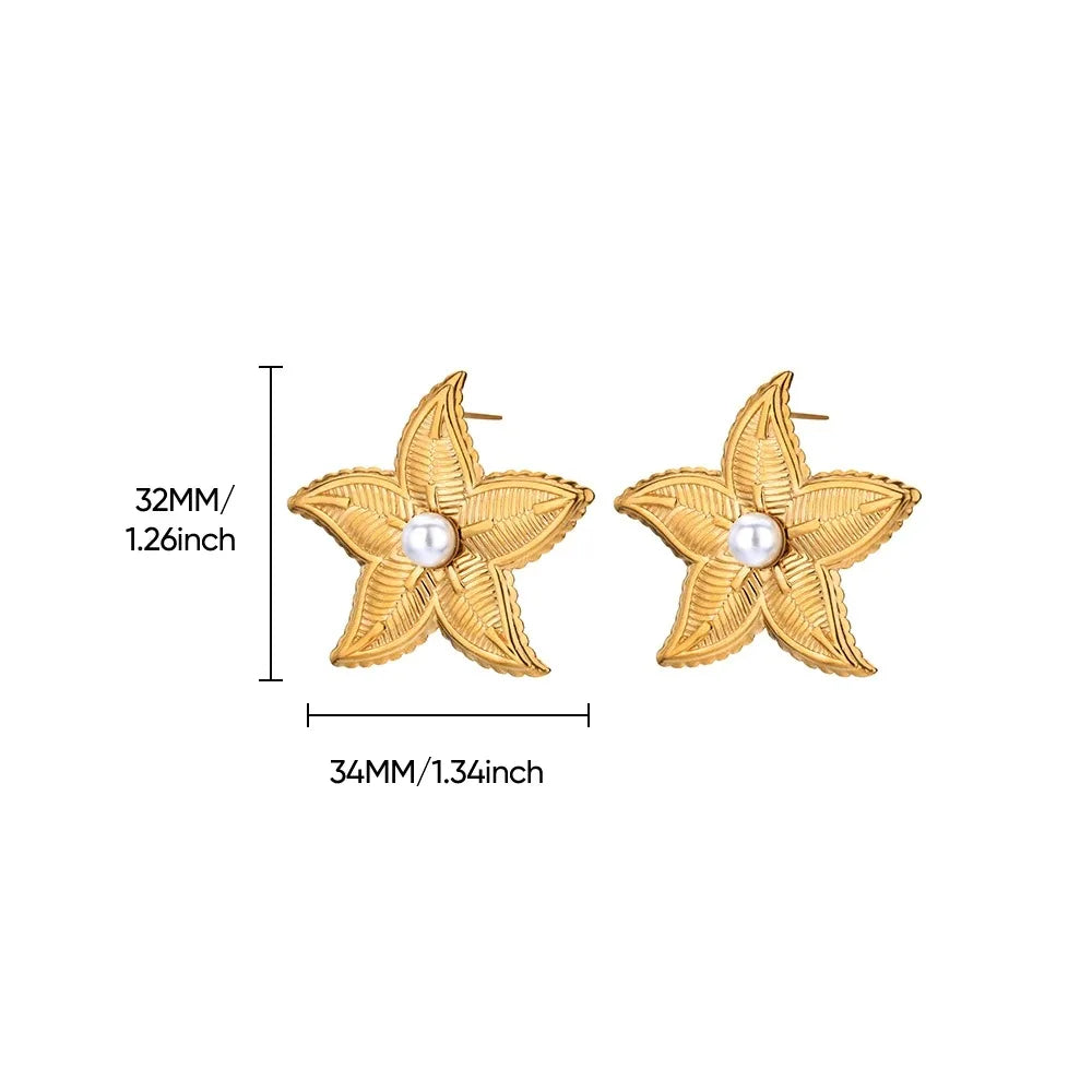 ICFTZWECN Vintage Starfish Stainless Steel Stud Earrings