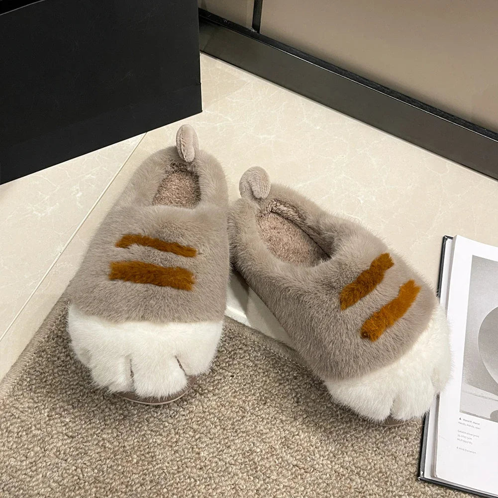 3D Cat Paw Plush Slippers Indoor Home House Shoes Winter