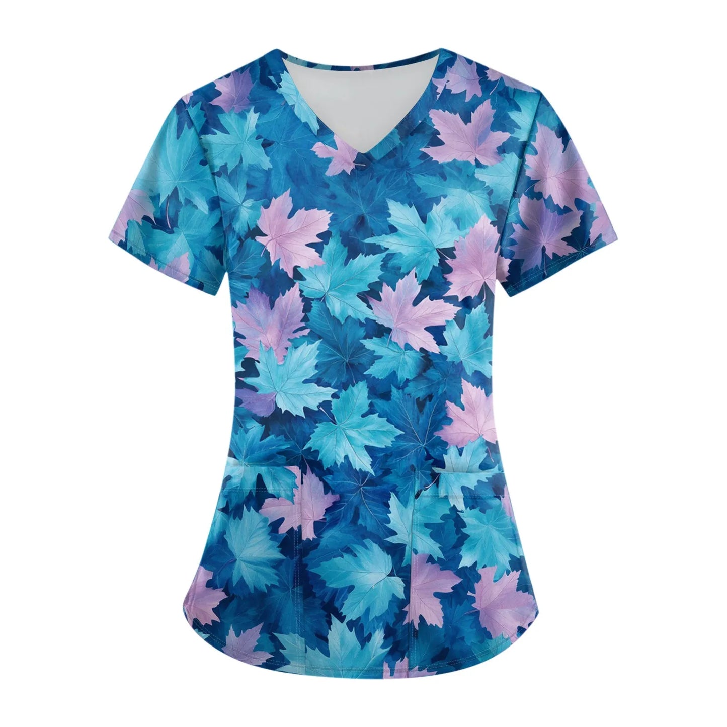 Eillysevens Women Nurse Uniform Cartoon Print Pocket Top