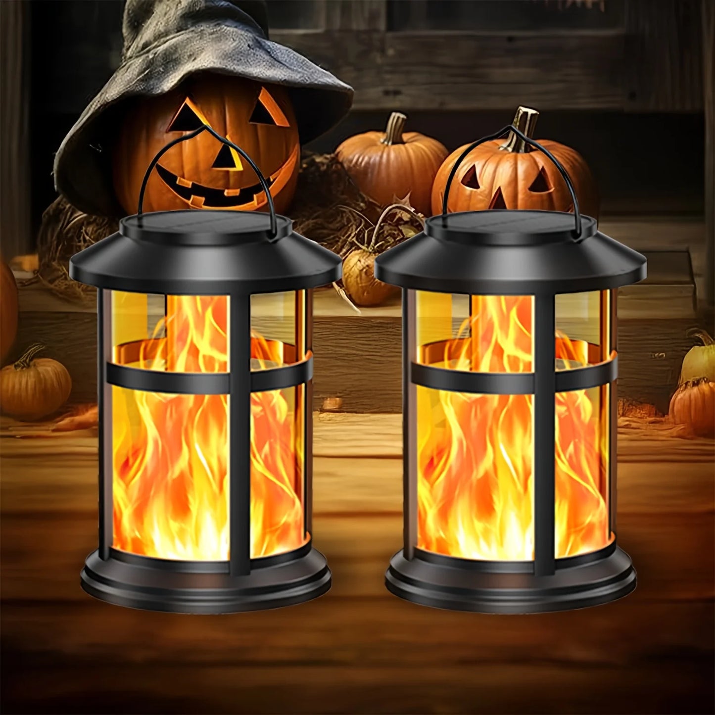 KPSTEK Solar Flame LED Lights 2 Pack Outdoor Lanterns