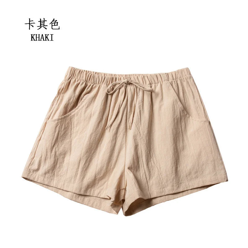 CN Zhejiang Cotton Linen Shorts Women High Waist Casual