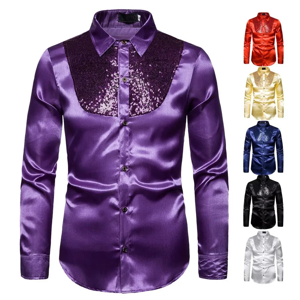 CN Zhejiang Glitter Sequin Mens Shirt For Festive Stage Wear