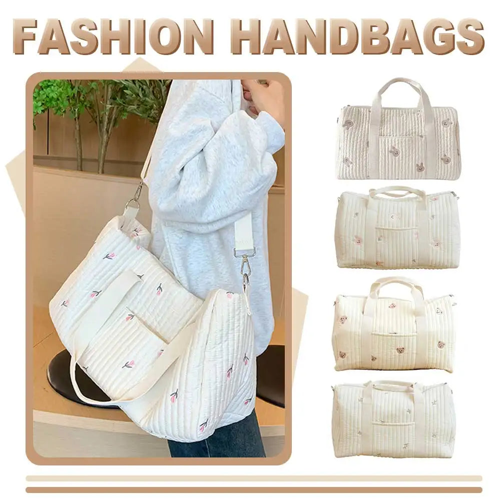 Closure Baby Diaper Bag Embroidered Nappy Organizer Cartoon Messenger Tote