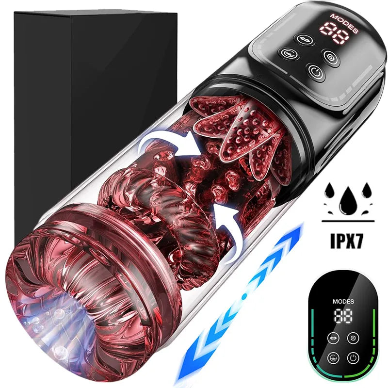 APP LED Automatic Male Masturbator Cup 7 Sucking Rotating Licking Thusting Modes Pocket Pussy Stroker Blowjob Sex Toys For Men