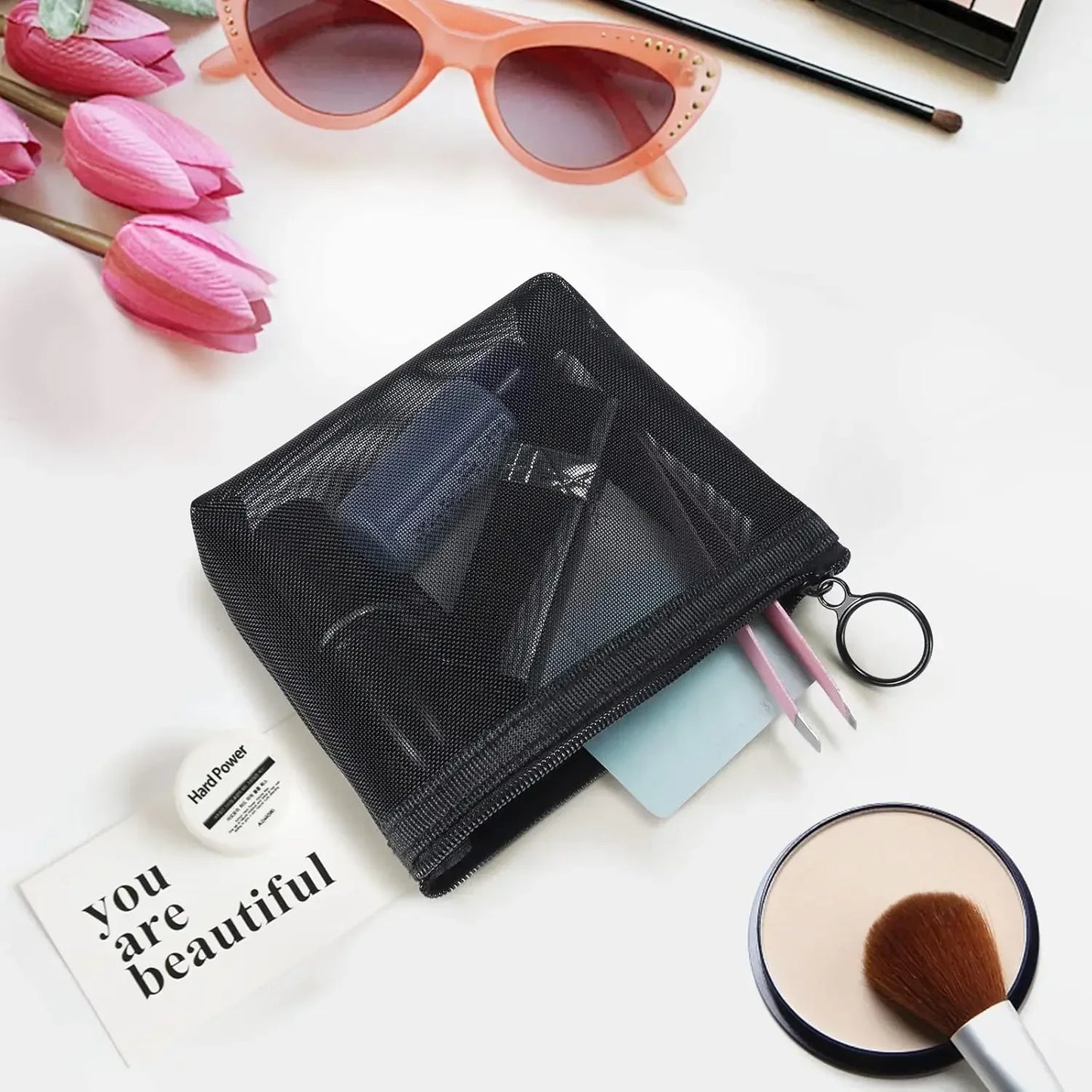 3-Pack Mesh Cosmetic Bags Travel Storage Zipper Closure