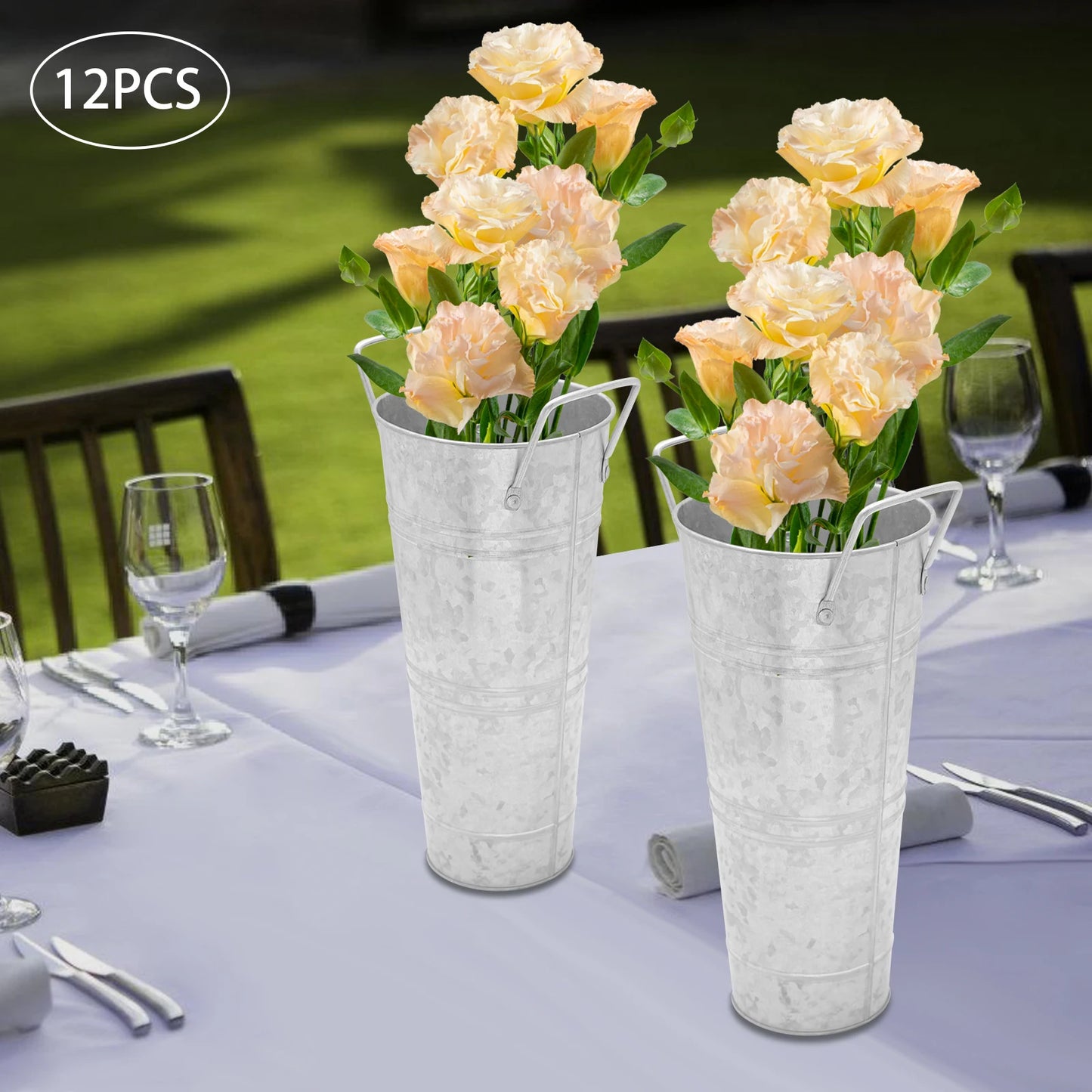 High-concerned Galvanized Flower Buckets With Handles Modern Farmhouse Vases