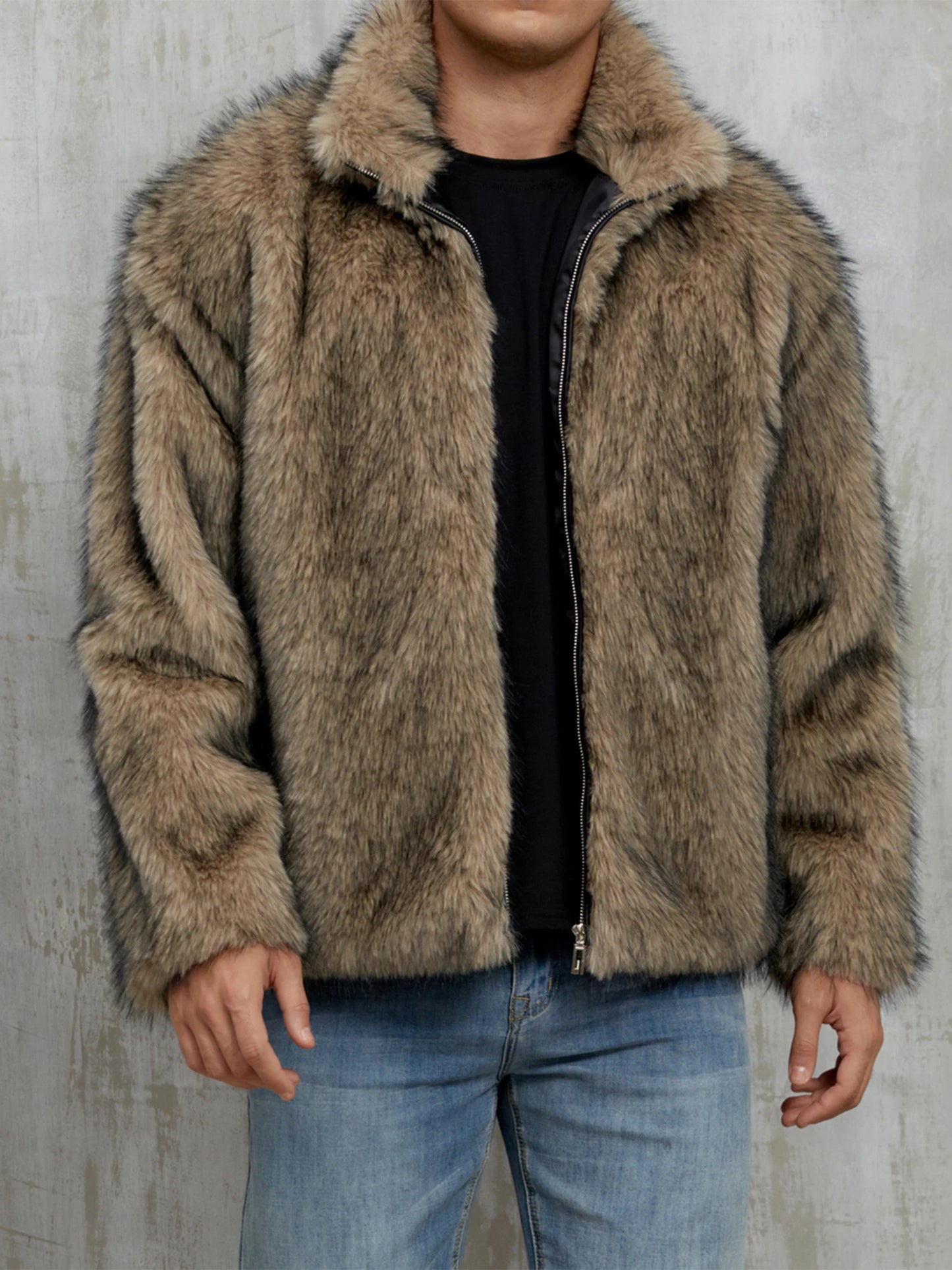 CN Guangdong Men Faux Fur Jacket Winter Thick Collar Coat