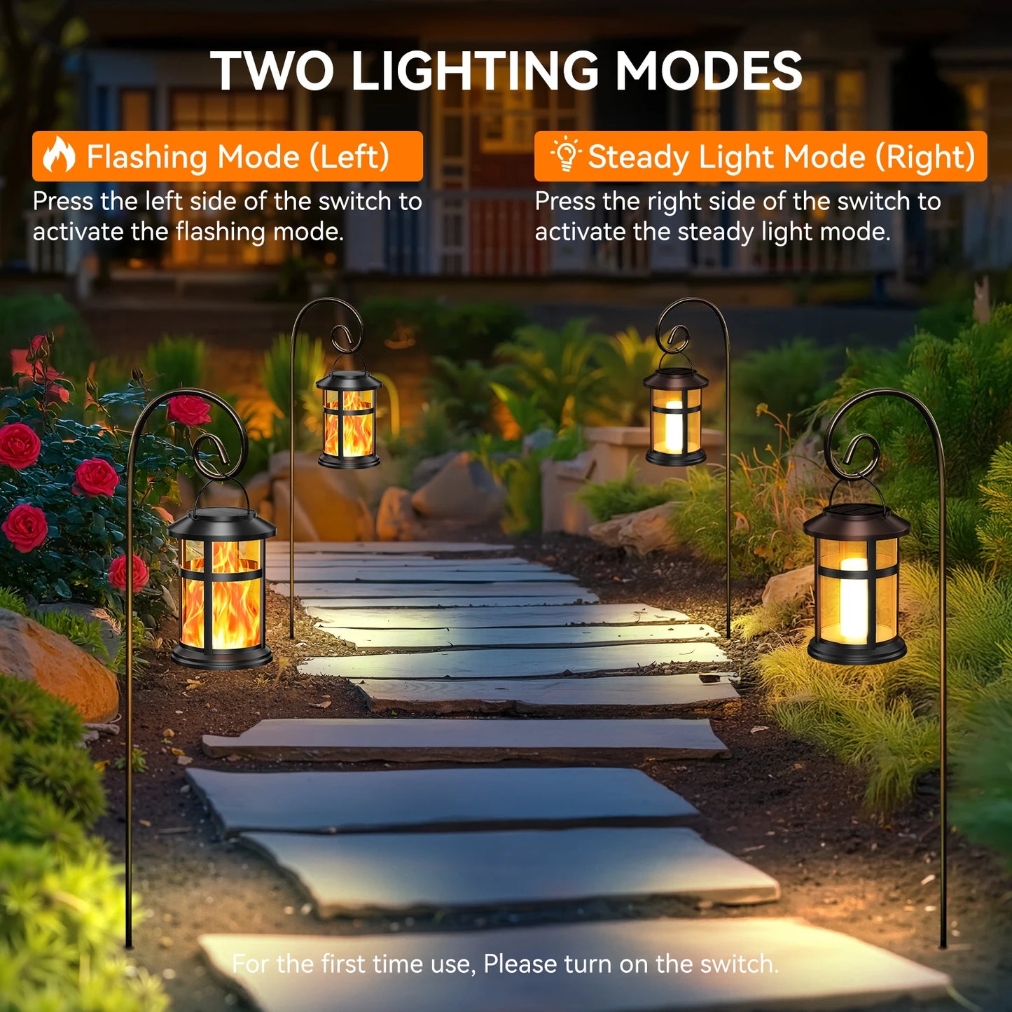 KPSTEK Solar Flame LED Lights 2 Pack Outdoor Lanterns