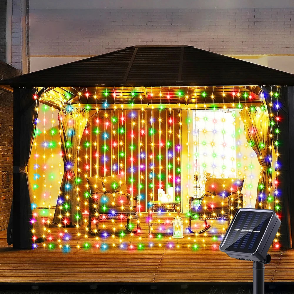 WELPUR Solar Curtain Lights Outdoor Fairy Garland 8 Modes