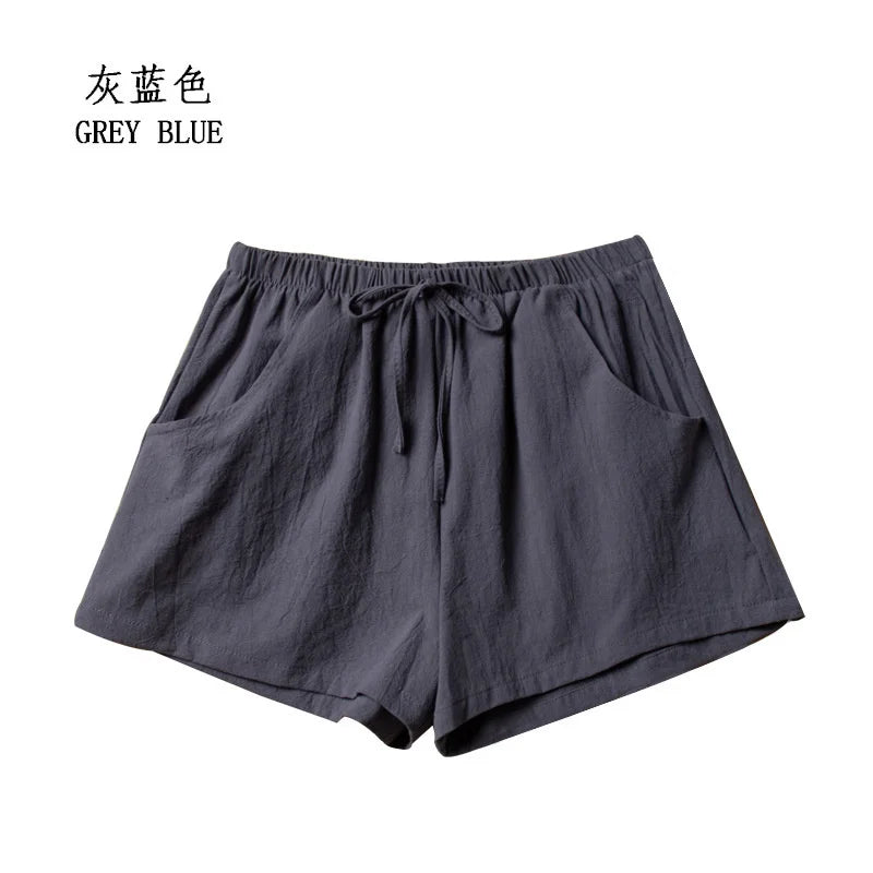 CN Zhejiang Cotton Linen Shorts Women High Waist Casual