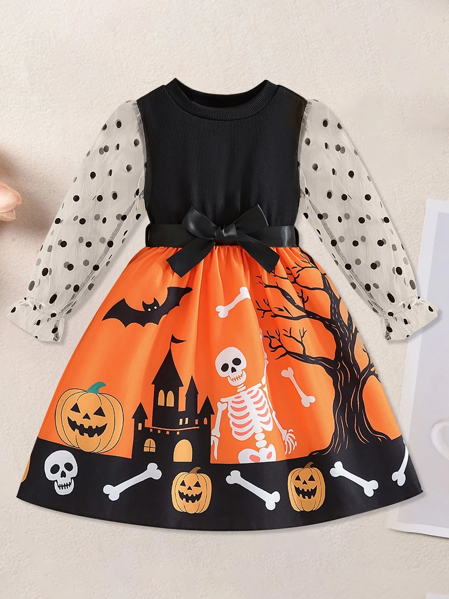 Built In Toddler Halloween Ghost Web Print Jumpsuit Cape