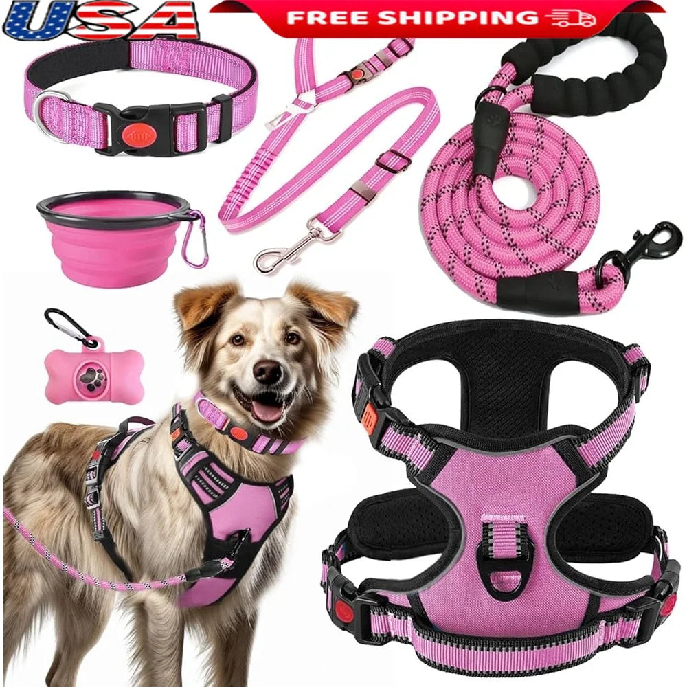 XMSJ Dog Harness Leash Set No Pull Training Travel Kit