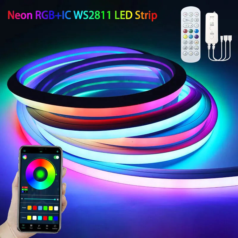 LED Neon RGBIC Lights 8M 16M 72Leds/m LED Lights with RF Remote Bluetooth Flexible Waterproof Music Sync DIY Design Lights Decor