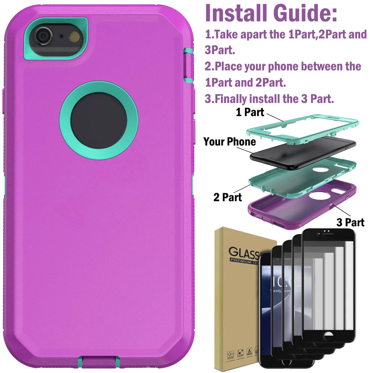 Design iPhone 6/6s Shockproof Case with Tempered Glass