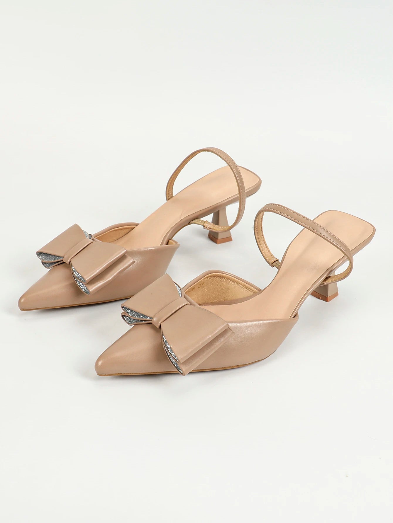 Slingback for Women with Bow Pointed Toe Pumps with Elasticated Strap 3.3" High Heels Evening Comfy Dress Shoes