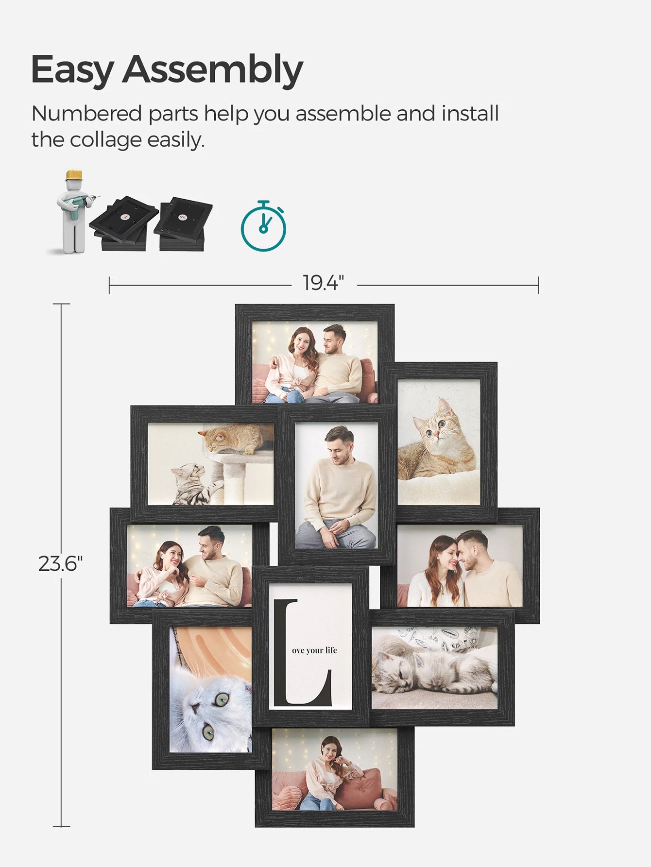 SONGMICS 10 PremiumQuality Hardwood Interlocking Collage Frames For GalleryWallDecor