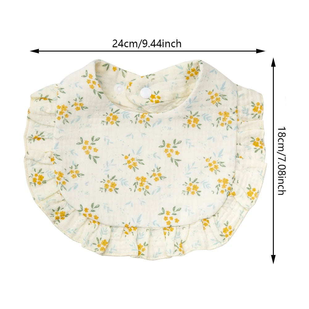 Flower Print Baby Bibs Adjustable Snap Burp Cloths Saliva Towel Muslin Cotton For Feeding