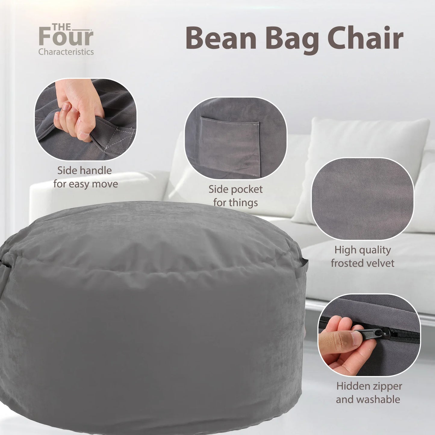 For The Number JHK Bean Bag Chair With Removable Washable Cover For Living Room