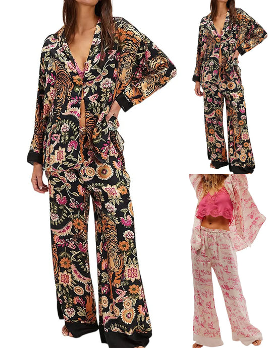 Satin Pajama Set 2 Piece Button Down Loungewear For Women