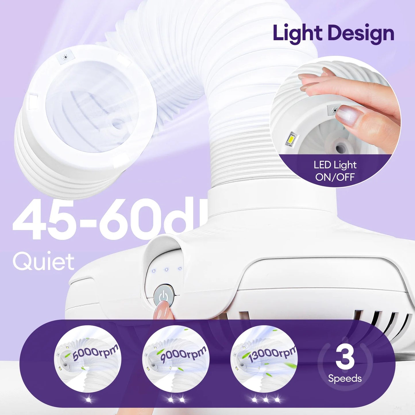 130W Brushless Nail Dust Collector Strong Suction Vacuum Cleaner With Tube Elbow Manicure Fan Nail Art Manicure