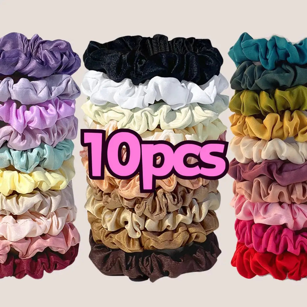 Satin Silk Hair Scrunchies 10pcs Set For Women Elastic Comfort