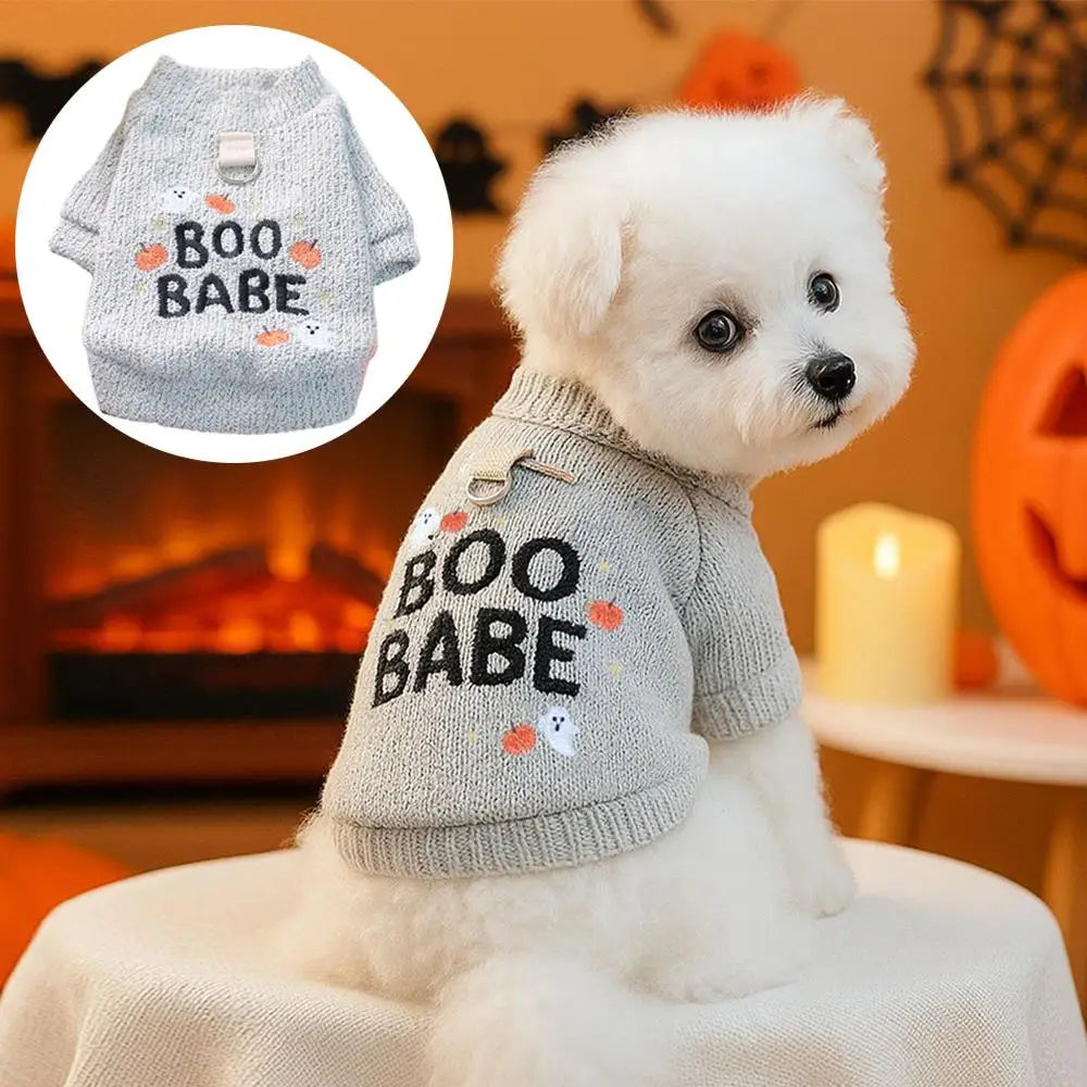 Soft Pet Halloween Crew Neck Sweatshirt Embroidery Dog Pullover Traction Jacket Winter Dog Clothes Cat Sweater Pet Costume