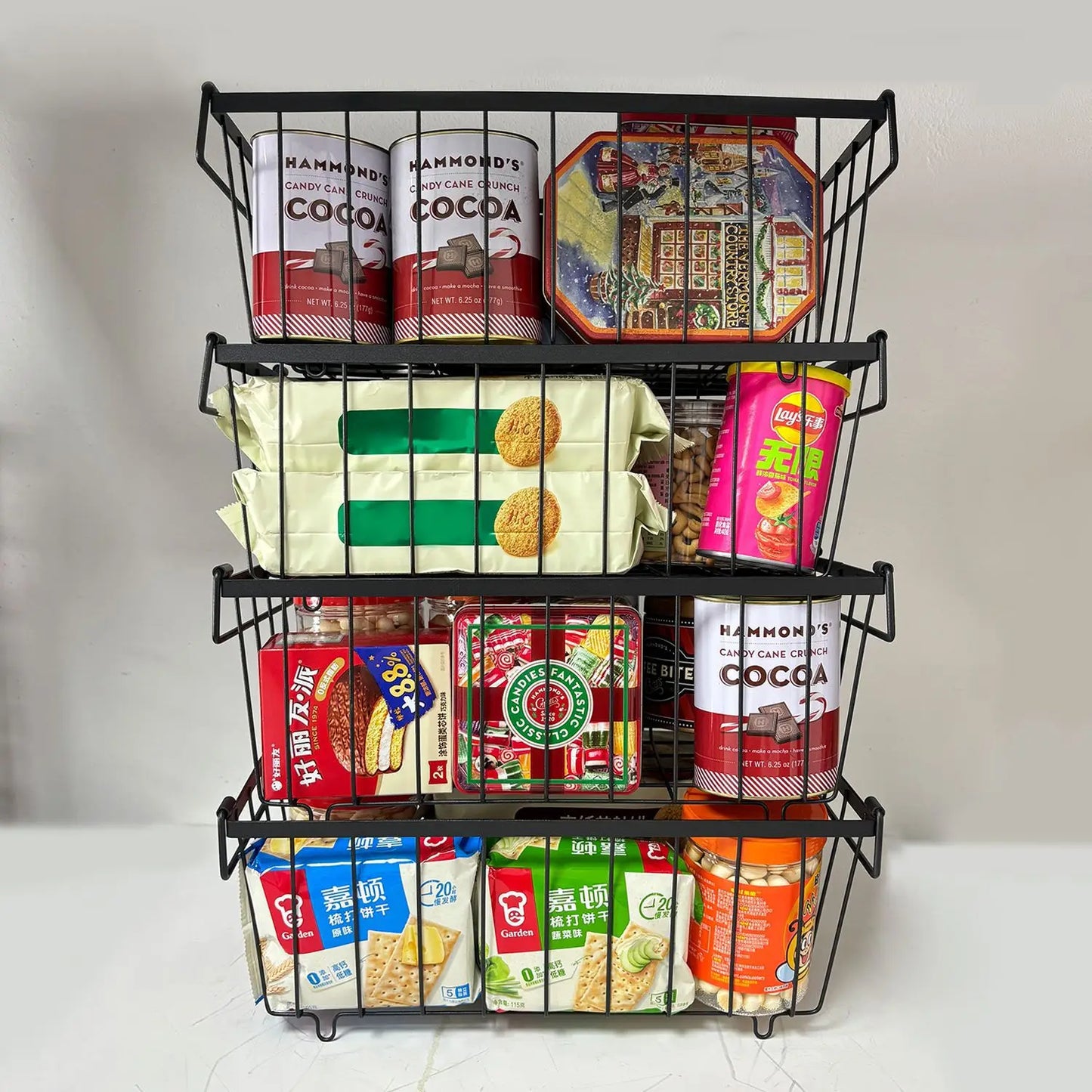 MOJOYCE 4 Pack Stackable Wire Baskets Multiuse Pantry Bins